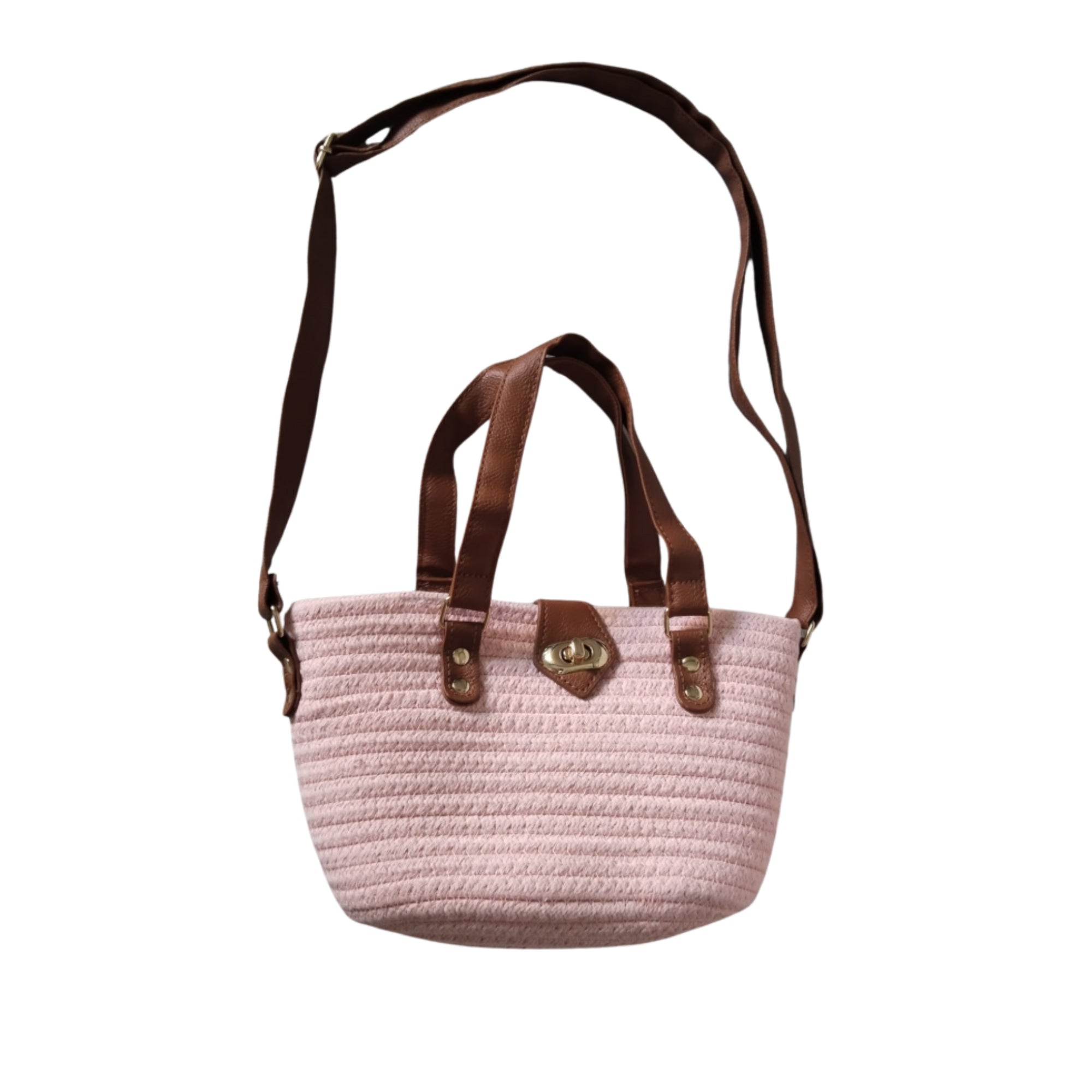 Mini Bolso Rafia con Detalles en Cuero Sintético