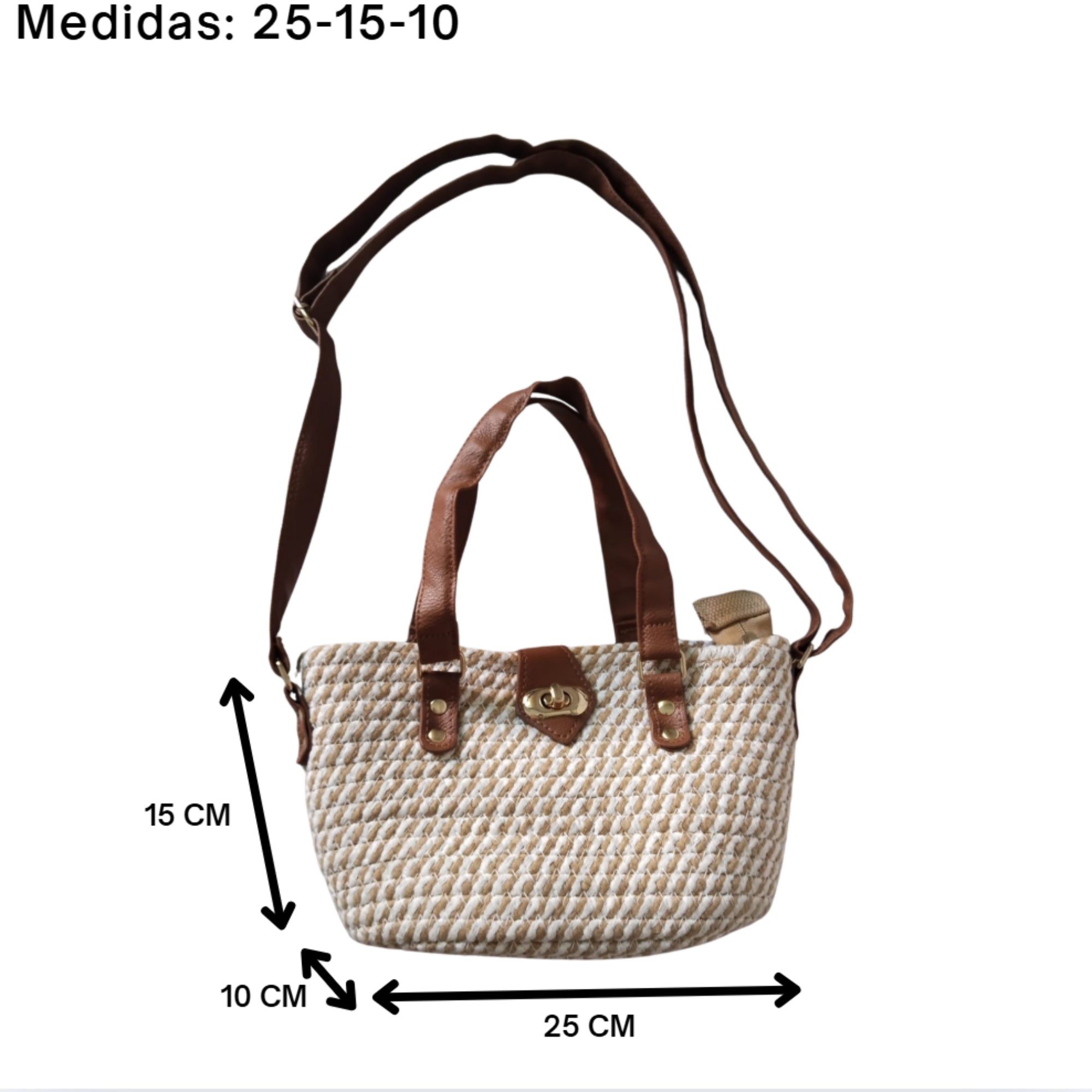 Mini Bolso Rafia con Detalles en Cuero Sintético