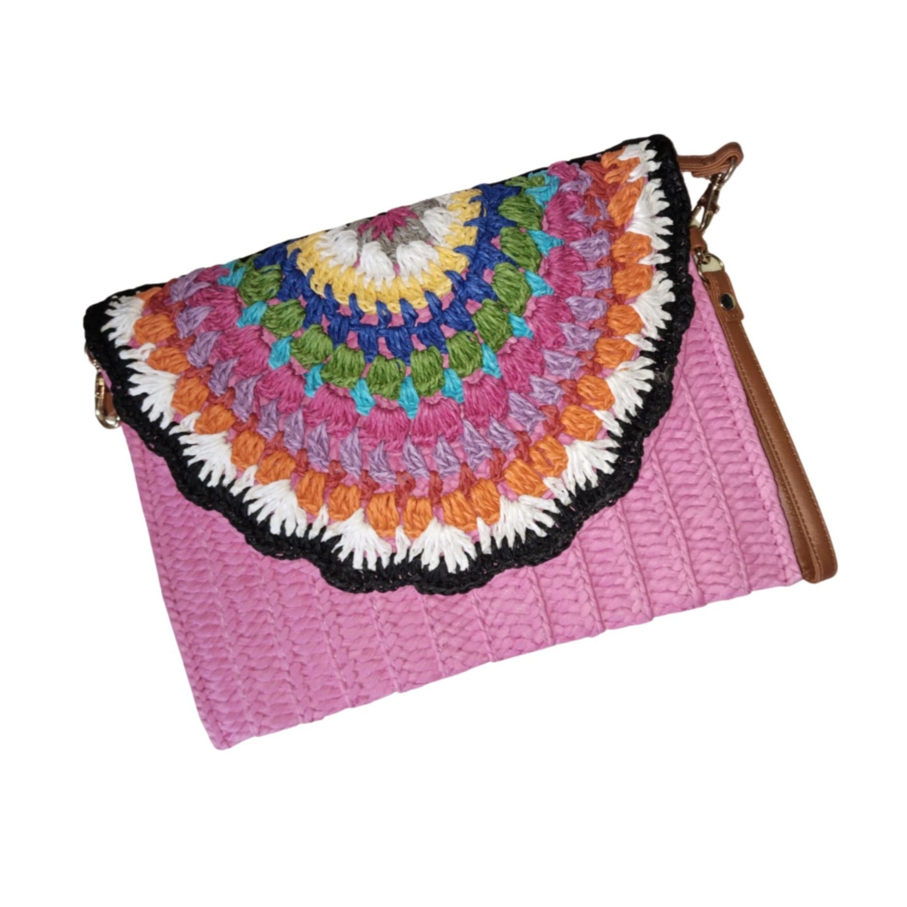 Bolso boho de mano con solapa crochet multicolor