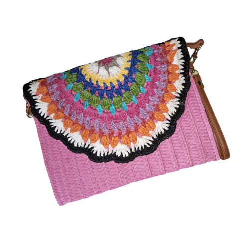 Bolso boho de mano con solapa crochet multicolor